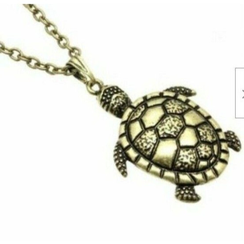 Gold Sea Turtle Necklace Plated 28-30" Burnished Sea Life Nautical Island